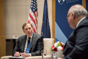 Mario Guillen leads a discussion with David H. Petraeus